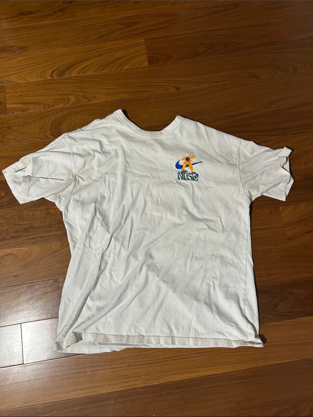 Nike White Short Sleeve Crew T-Shirt with Colorful Chest Graphic